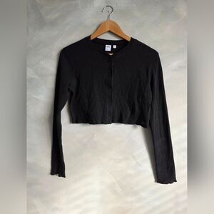 TNA Waffle Knit Crop Button Down Top Black Sz M